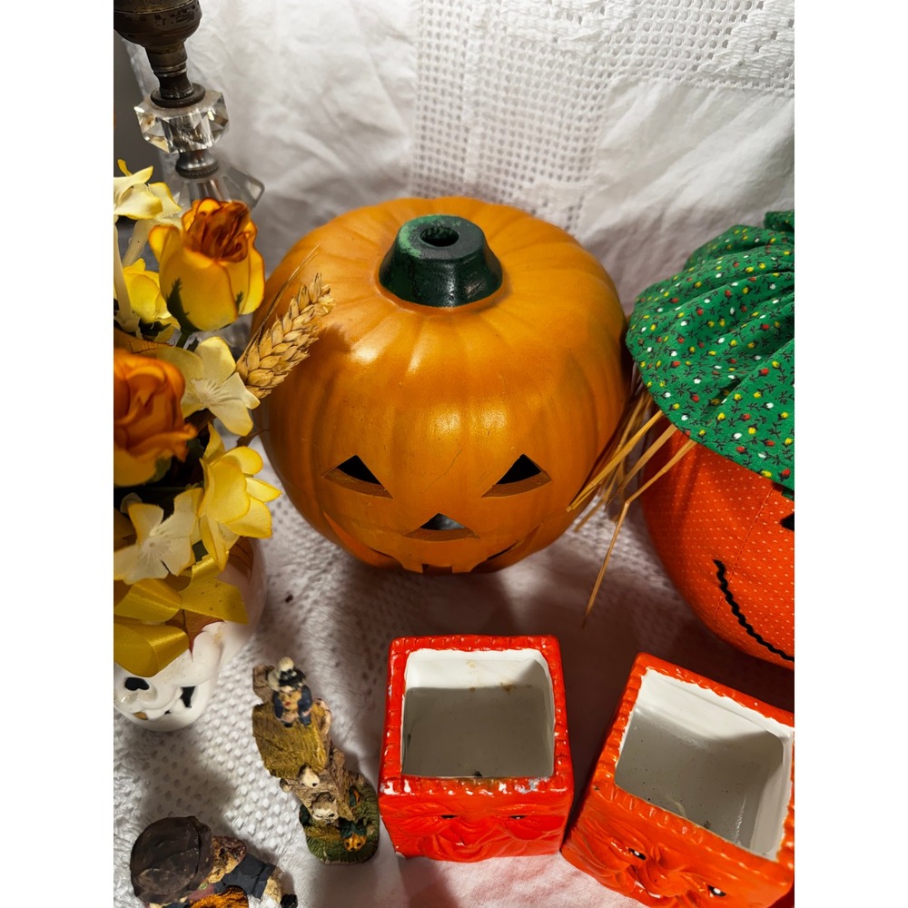Vintage Halloween Decor Bundle Jack-O-Lantern Blow Mold Ceramic Witch Scarecrow - Picture 3 of 7